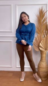 Mihar Store / COD 11497 - Blouse Wanita Lengan Panjang Shakila Polos Ikat Pita Busui Friendly