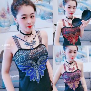 Áo Ba Lỗ Ren Mỏng Mùa Hè Bằng Lụa Băng Có Đá Rhinestone Mới Cho Nữ Áo Ba Lỗ Co Giãn Có Dây Đeo Quanh Eo Áo Lót Bên Trong