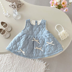 Princess Style Fleece Lined Vest Dress for Girls Baby Girls Winter Clothes Cotton Blend Skirt Simple Design Solid Color