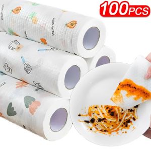 50/100PCS Disposable Rags Absorbent Kitchen Dishcloths Wet and Dry for Cleaning Washing Dishes Organic Towel Cloth Rolls Rag Hanger