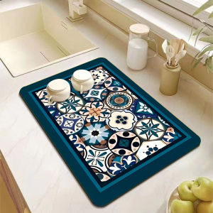 Coffee Maker Mat Retro Dish Drying Mats for Kitchen Non-slip Draining Pad Quick Dry Tableware Placemat Dinnerware Washable