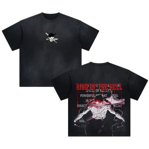 Bandai | ONE PIECE Mens and Womens Washed T-Shirt Roronoa Zoro Summer and Spring Anime Tee Retro Distressed Basics Short Sleeve