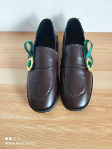 Original God Wendi Cos Shoes Fengshen Dark Brown round Head Preppy Style K-style Plus Size Easiest for Match