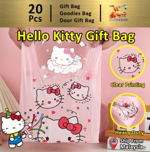 Gift Bag 20pcs Goodies Bag Door Gift Wedding Party (115) Hello Kitty Pink White Cartoon Thickened Shopping Beg Food Takeaway Baking Packing Vest Plastic Bag