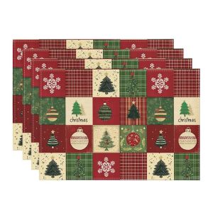 Tấm Lót Bàn Ăn Giáng Sinh VIKAMA Patchwork Hình Cây Thông Noel & Bông Tuyết Trang Trí Cho Nhà Bếp Tiệc Tùng Ngày Lễ