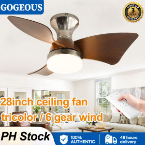 GOGEOUS NEW 28inch Ceiling Fan with Light: Modern Wood, Remote Control & Tricolor Dimming