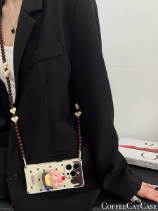 Sweet Chocolate Heart Shaped Cake Stand Phone Case Crossbody Strap Compatible with Apple 16Pro Huawei Mate70 Xiaomi 15Pro And Vivo X200 Ultra