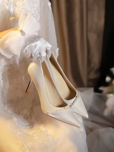 Giày Cưới Cao Gót Kiểu Pháp Cho Nữ Giày Cưới Hai Mảnh Giày Cao Gót Đơn Thoải Mái Giày Đế Bằng Mùa Hè Cho Phụ Nữ Trẻ