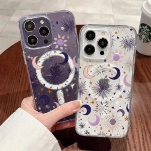 Romantic Sun Moon Stars Phone Case For iPhone 17 Pro Max 16 15 14 11 12 13 Pro Plus For Magsafe Shockproof Clear Silicone Funda