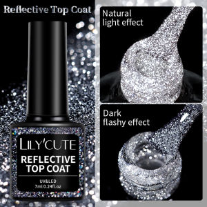 LILYCUTE 7ml Reflective Top Coat Reflective Glitter Gel Nail Polish Semi Permanent Soak Off UV Gel Nail Art Design For Manicure