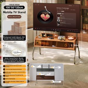 ZHUOHE | Movable TV Stand Wooden Home Use Vintage Style