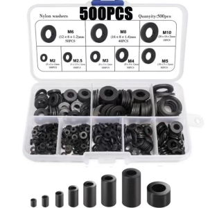 210PCS 500PCS Hard Plastic Nylon Washer Flat Gasket M2~M10 White Black Sealing O-rings Washer Assortment Kit