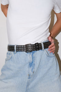 เข็มขัดยีนส์สไตล์ยูนิเซ็กซ์ยี่ห้อ Darkblue Cleanfit Punk Rivet No Punching ที่ปรับเข็มขัดได้หลากหลายสไตล์ Y2K