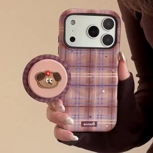 Ốp Điện Thoại Từ Tính Họa Tiết Lưới Hình Chó Con Thêu Hoạt Hình Dễ Thương Cho iPhone Chống Sốc Tương Thích Với Nhiều Mẫu Máy