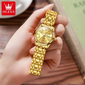 OLEVS Watch for Women Original Waterproof Pawnable Diamond Stereo Dial Double Calendar Luminous Luxury Stainless Steel with Box