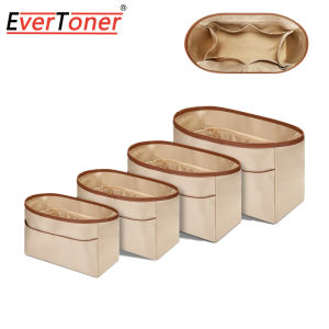 EverToner Satin Cosmetic Organizer Insert Bag with drawstring Storage Bags Multi-Pocket Handbag Solid Color Multifunctional Inner Bag