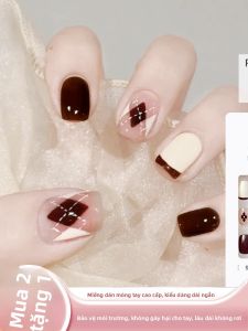 MONLEYTA | Nhựa giả móng tay mùa thu đông ngắn thủ công cao cấp dán lên móng tay hình học tròn hình vuông hình chữ nhật hình trái tim