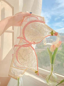 เสื้อชั้นในผู้หญิงเซ็กซี่แบบหูกระต่าย ทรงสามเหลี่ยม คัพบาง กระดุมสี่แถว สายเดี่ยว เสื้อชั้นในแบบชุดสองชิ้น Pure Desire Style