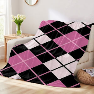 Beast Kingdom | Hot Pink Argyle Four Season Flannel Blanket Soft Plush Skin Friendly Sofa Blanket A Great Gift Item