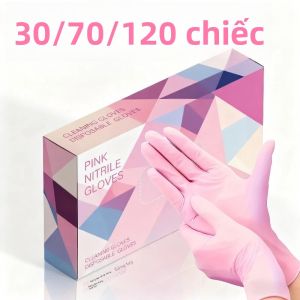 Găng Tay Nitrile Màu Hồng Nhạt 30/70/120 Găng Tay Cao Su Lót Trơn Dùng Một Lần Để Vệ Sinh Nhà Cửa Phòng Tắm Nhà Bếp Làm Đẹp Làm Tóc S/M/L