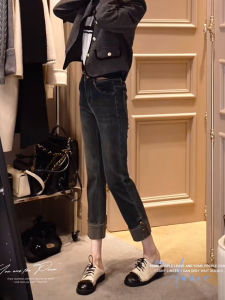 High Waist Slimming Straight Leg Denim Jeans Womens Autumn New American Retro Nine-Piece Design Sensation Niche Pants