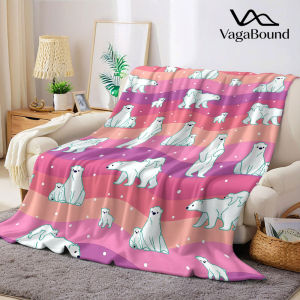 polar bear pink wave Flannel Blanket Warm Soft Halloween Christmas Decorative Couch Warm Cozy All-Season Gift