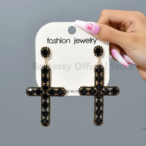 Europe America Popular Colorful Glass Cross Big Dangle Earrings For Women Party Exaggerated Jewelry Luxury Statement Ear Pendant