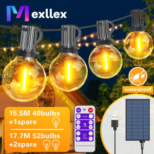 G40 Globe Solar String Lights Outdoor 8 Light Modes USB Charge & Remote Waterproof Plastic Bulbs for Balcony Garland Wedding