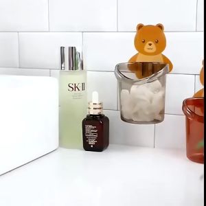 ชั้นวางในห้องน้ำ ช่องที่เล็กน้อย ลายหมีน่ารัก ไม่ต้องเจาะ สะอาดแบบติดผนัง สีฟัน