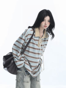 Áo Polo Oversized Lỏng American Vintage College Sọc