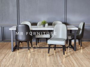 Set Meja Makan Top Marmer Putih Carrara Kursi 6pc