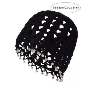 Womens Baotou Hat Handmade Crocheted Ethnic Style Pearl Pendant Knitted Hat Autumn and Winter Womens Versatile Pullover Hat
