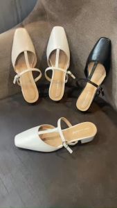 Giày sục nữ 3 phân gót vuông chất liệu xi mờ kiểu dáng Mary Jane thời trang