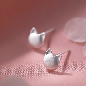 Elegan Jewellery S925 Sterling Silver Frosted Cat Stud Earrings for Women | Cute Animal Earrings | Daily Wear