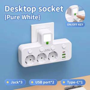EU Plug Power Strip Outlets Two Specifications With or Without USB Type-C Port Wall Charger for Home Office With Bedside Lamp