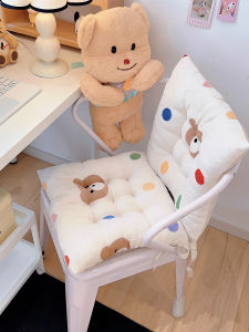 Thickened Plush Bear Polka Dot Office Chair Cushion Home Use Warm Butt Pad Cute Cartoon Style Soft Velvet Material