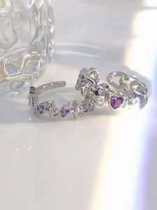 【Pharaoh🎀COD】Ins Sweet Style Love-heart Zircon Open Mouth Ring Cincin Pasangan Kepribadian Rasa Canggih