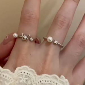 Ganten Cincin Terbuka Kupu-kupu Mutiara Zirkon Cincin Pribadi Wanita/Hollow Ring COD