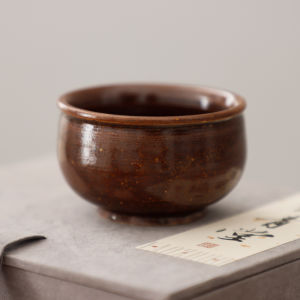 Handmade New School Thin-walled Rough Glaze Soy Sauce Colored Porcelain Tea Ceremony Mud Turtle Back Small round Merging Tea Cup