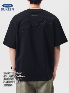 DUKEEN | Letter Embroidery Cool Cotton T-Shirt Mens Short Sleeve
