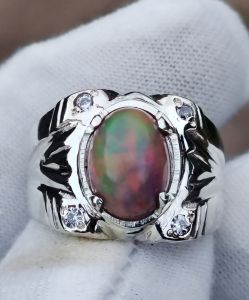 Natural Untreated Black Fire Opal 3.6 carat silver handmade ring