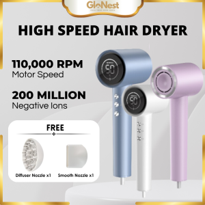 High Speed Hair Dryer Negative Ionic Nano Care Fast Drying Blower 200Million Negative Ion 110000 RPM