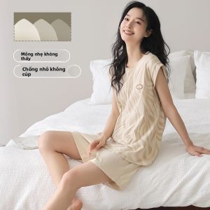 MiiOW | Pure Cotton Summer Sleepwear Womens Loose Fit Sleeveless Home Clothes Set With Chest Pad Vest Can Be Worn Outside Short Pants