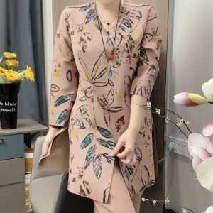 Áo Thun Nữ Cổ Chữ V Dáng Rộng Dài Vừa Phải in Họa Tiết Mùa Thu Phong Cách Mới Có Túi Hai Bên Hông Chất Liệu Polyester