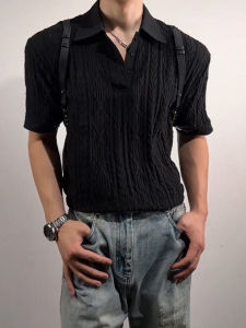 LIUBU | Black Breathable Hollow-out Mens Polo Shirt Short Sleeve