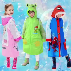 5-12 years old PVC thick children raincoat/poncho with inflatable brimwaterproofcartoonstudentkids HEIM