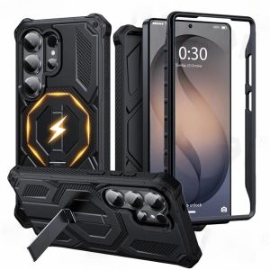 2026 Armor Case For Samsung Galaxy S26 S25 S24 Ultra Plus S24FE Coque For Magsafe Wireless Charging Magnetic Metal Stand Cover