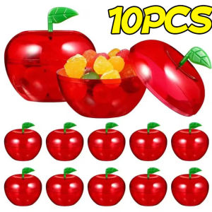 10Pcs Red Apple Shape Christmas Candy Boxes Plastic Containers Party Favors Christmas Decor Gift Boxes Storage Jar