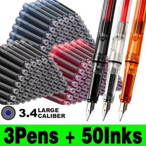 53Pcs Transparent Pen Set School Students Replaceable Ink 0.38 Mm Fine Point Black/Blue/Red Office Writing Stationery Supplies