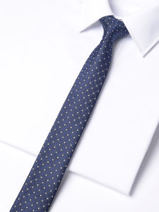 Korean Style Mens Dress Tie Womens Decorative Host Announcer College Style Student Thin Narrow 5cm Blue Grid White Dot